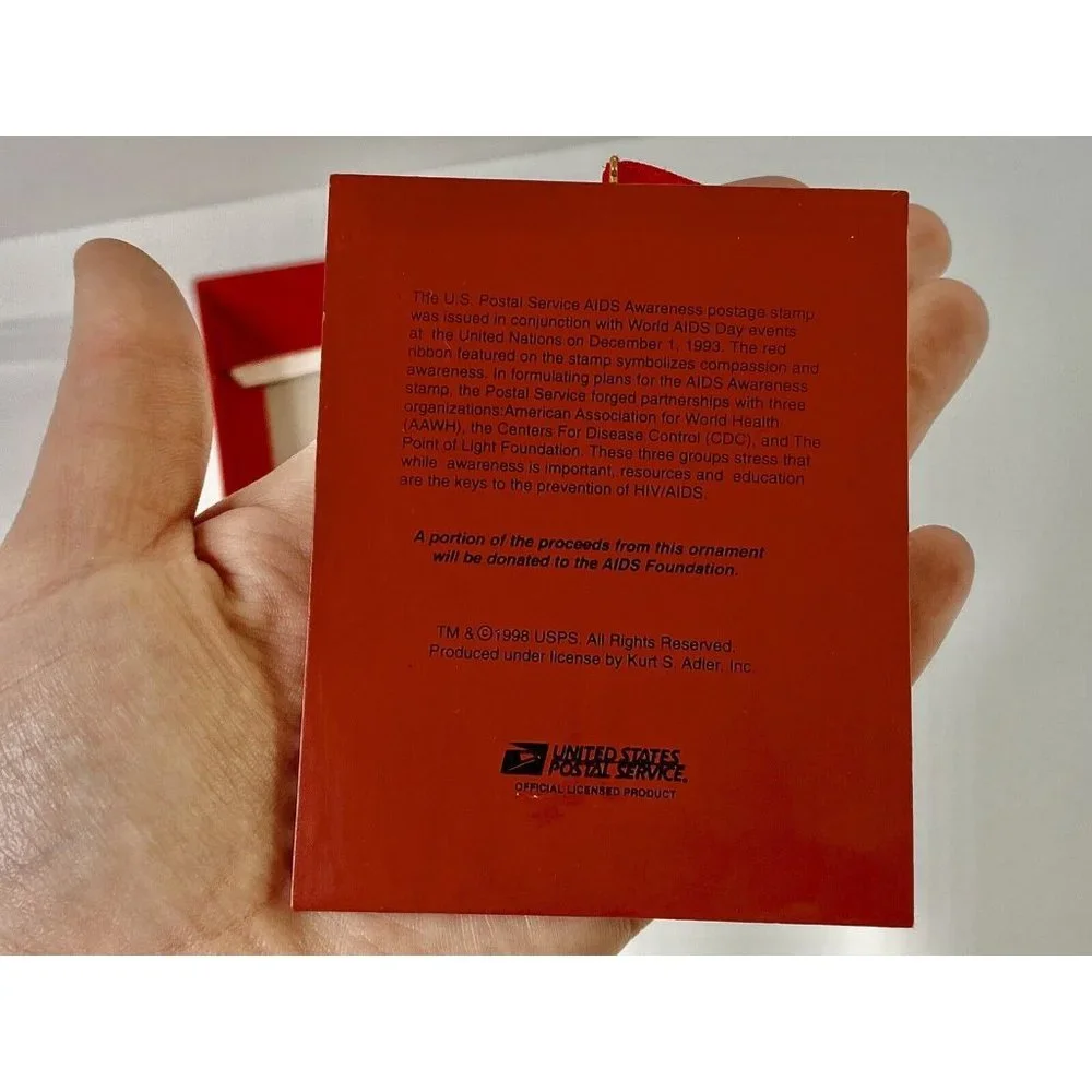Kurt Adler Aids Awareness Red Ribbon USPS Commemorative Stamp‎ Ornament 1998